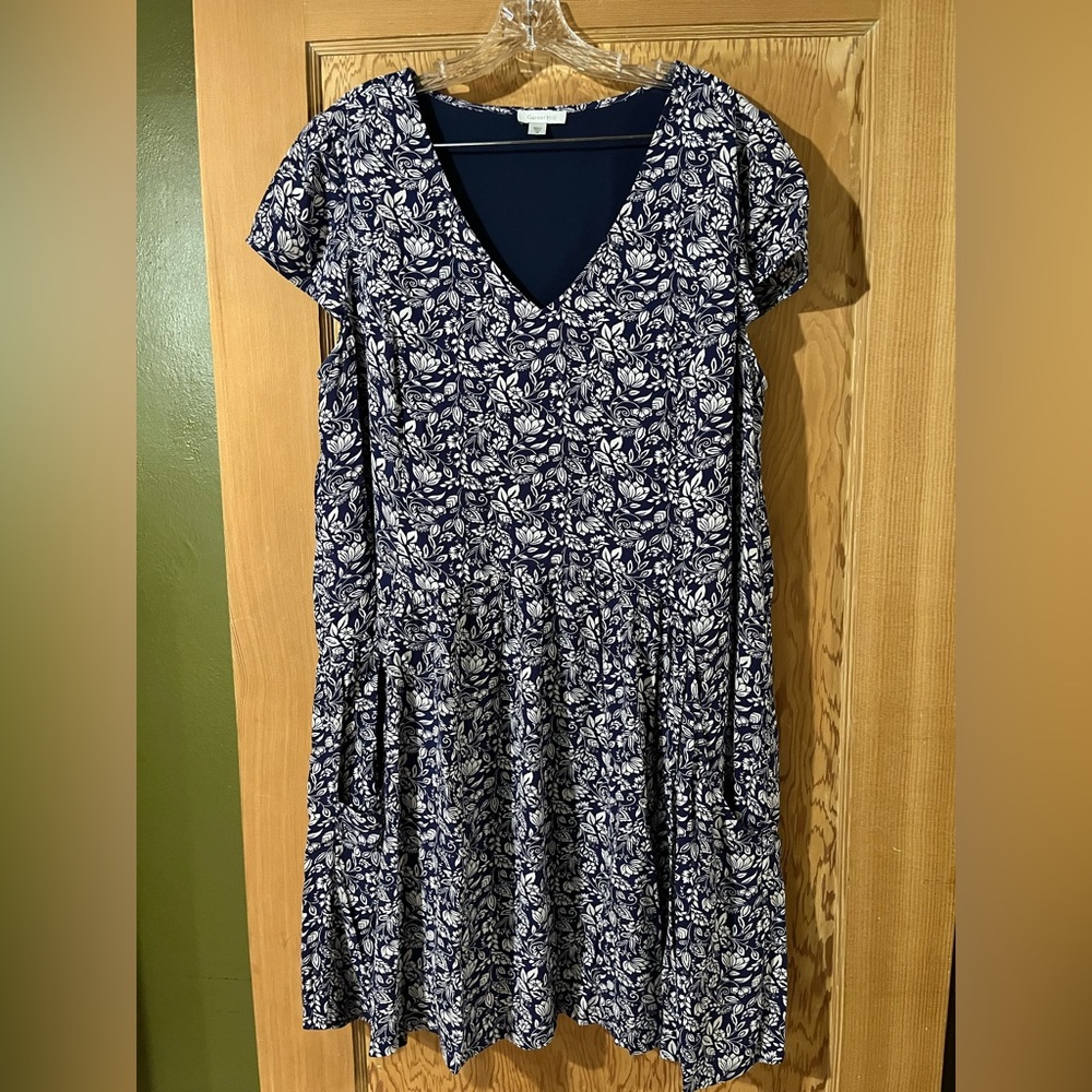 Garnet Hill Blue Floral Cap Sleeve Sundress